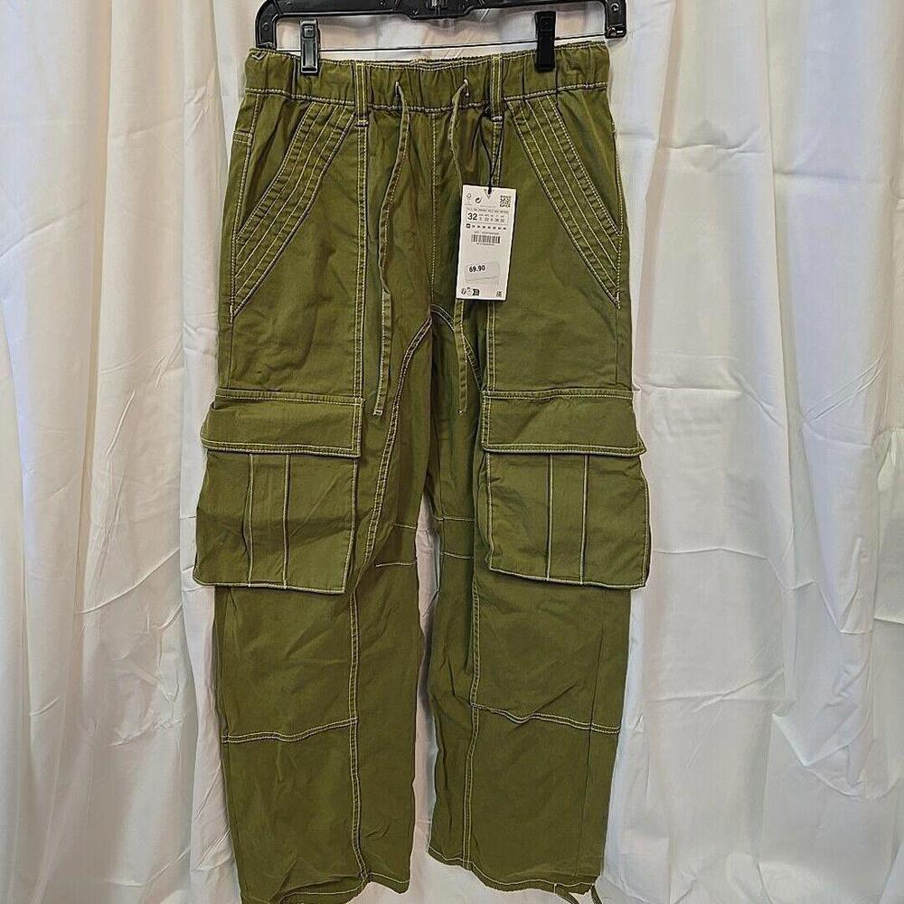 Zara Cargo Y2K Baggy Rugged Utilitarian Light‎ Green 0 Pants NWT